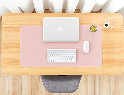 SUJAYU Dual Sided PU Leather Desk Pad, Mouse Pad, Office Desk Mat, Non-Slip Laptop Desk Pad, Waterproof Desk Writing Pad for Office and Home (23.6" x 11.8", Pink+Light Blue) - color: Pink+light Blue, size: 11.8" x 23.6"