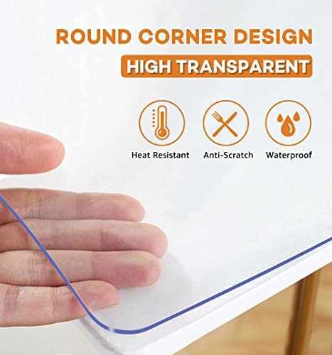 22x48 Inch New Version Clear PVC Table Cover Protector 1.5mm Thick Waterproof Heat Resistant Table Pad for Dining Room Table Plastic Vinyl Desk Pad Mat for Night Stand Dresser End Table Writing Desk - color: Rectangle Clear 1.5mm, size: 22" x 48" (Rectang
