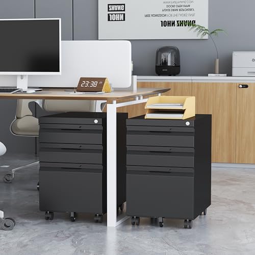 3 Drawer Mobile File Cabinet with Lock, Metal Small Filing Cabinets for Home Office Organizer,Rolling Filing Cabinets Under Desk Storage for Letter/Legal/A4,Assembly Required,Black - color: Black, size: 17.3"D x 14.6"W x 25"H(3 Drawers-Mobile)