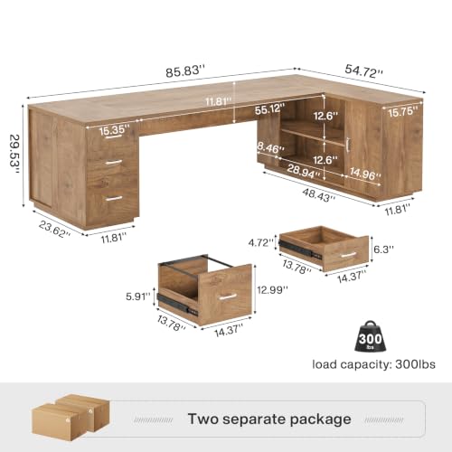 Tribesigns 85.8-Inch L-Shaped Executive Desk, Extra Large Home Office Desk - color: Natural Oak