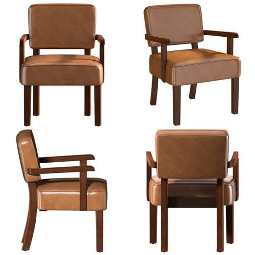 FAGAGA Faux Leather Accent Chair, Mid-Century Armchair with Wood Frame | Upholstered Living Room Chair, Comfy Reading Chair for Bedroom, Waiting Room, Home Office, Easy Assembly, Brown - color: Faux Leather Brown, size: One Chair