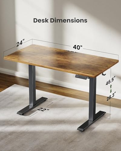 Marsail Electric Standing Desk, Adjustable Height Stand up Desk, 40 x 24 Inches Sit Stand Home Office Desk, Computer Desk, Rustic Brown - color: Rustic Brown, size: 40x24"