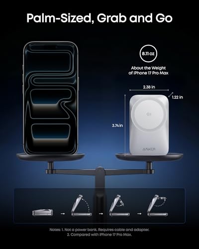 Anker Prime 25W Qi2.2-Certified Palm-Sized 3-in-1 Foldable MagSafe Charger | Travel-Ready Charging Station, AirCool Wireless Charger for iPhone 17, Apple Watch, AirPods (Adapter Included, Non-Battery) - color: Radiant White