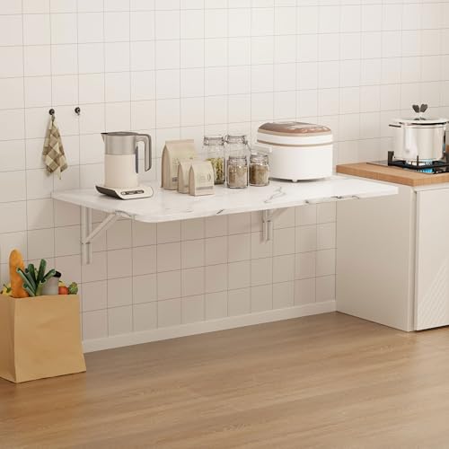 IAE Wall Mounted Folding Desk,Floating Computer Desk for Small Spaces,White | 36x22in engineered wood desktop with metal brackets, folds flat to save space in home office, apartment and laundry room - color: White, size: 36"*22"