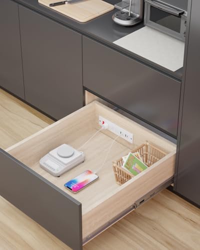 Drawer Outlet Charger Station with Cable Management Arm, White | USB C PD20W Fast Charger, Under Cabinet Desk Drawer, Power Outlet - color: White