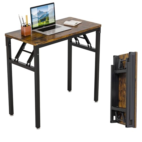 VINGLI Small Computer Desk No Assembly Required, Folding Desk as Writing Table, Dining Table and Workbench, Foldable Desk for Small Space & Home Office, 31.5 Inch, Brown & Black Frame - color: Brown