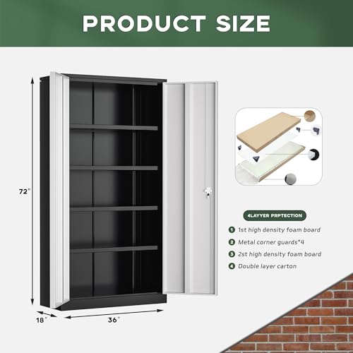 Greenvelly Metal Garage Storage Cabinet with Doors and Adjustable Shelves,72" Steel Lockable File Cabinet for Home Office,Garage,School(Black Grey,36" W x 18" D) - color: Black Grey, size: Large 72"
