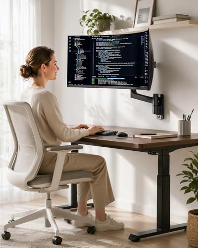Single Wall Mount Monitor Arm for 17-49" Ultrawide Screens | Heavy Duty Wall Mount Stand Holds up to 44 LBS - size: Single