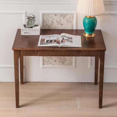 Solid Wood Desk, Gaming Study Home Office Desks for Work, Student PC Desk for Bedroom, Small Computer Desk for Small Spaces, Easy to Assemble (Walnut Color, 39inch) - color: Walnut Color, size: 39inch