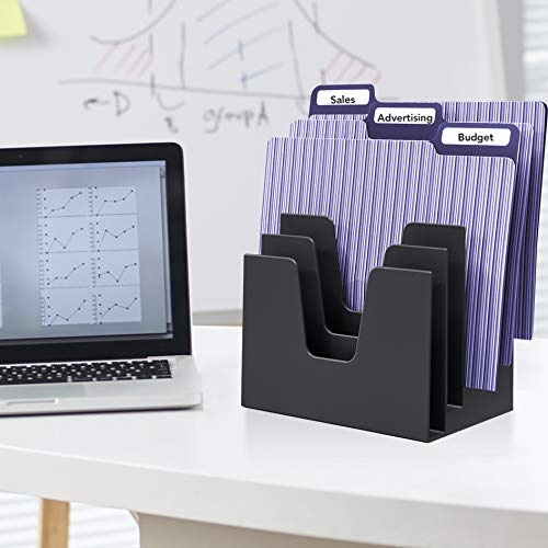 Acrimet 5 Section Incline File Sorter Organizer, Desktop Mail Holder, Black - color: Black