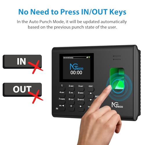 NGTeco APP Time Clock for Small Business, Fingerprint& PIN, 2000mAh Battery | Employee Clock in Machine Support Flexible Shift Management, Auto Report, 2.4GHz WiFi, No Monthly Fees - color: Matte Black