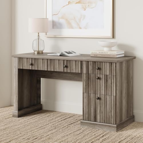 Garvee 54" Fluted Home Office Desk with File Drawer for Home Office - color: Grey, size: 21.6"D x 54"W x 30"H