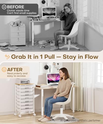 Homde Rolling Storage Drawer Cart: 8-Zone Organized Storage for Daily Use - color: White