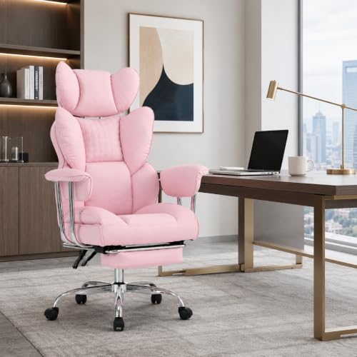 Big and Tall Office Chair, Ergonomic Executive Desk Chair with Footrest and Lumbar Support, Heavy Duty PU Leather Reclining Computer Chair with Extra Wide Seat for Home Office, Pink - color: Pink