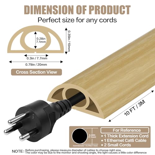 Floor Cord Cover Self Adhesive Cord Hider,10FT Cable Management, Extension Strip Protector for Wires, Prevent Cable Trips for Offices, Gyms, Exhibitions Cavity:0.3"(W) x0.28(H) WoodLightyellow - color: Wood Light yellow, size: 0.78" x 10'