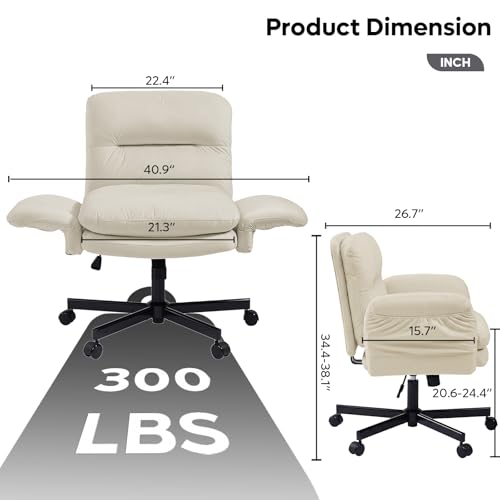 Bestier Criss Cross Chair with Flip-Up Arms, Comfy Wide Vanity Chair | Scratch-Resistant Pu Leather Computer Office Desk Chairs with Wheels 2 Side Pockets for Home Makeup Bedroom, Beige - color: Beige Pu Leather, size: Low Back