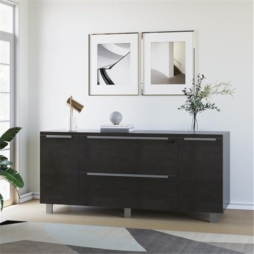 Contemporary Credenza with 2 Legal & Letter File Drawers, Adjustable Shelves & Leveling Feet, Central-Locking System, Full Extension Glides, for Office, Living Room, 19.63 x 63 x 28.88 in., Espresso