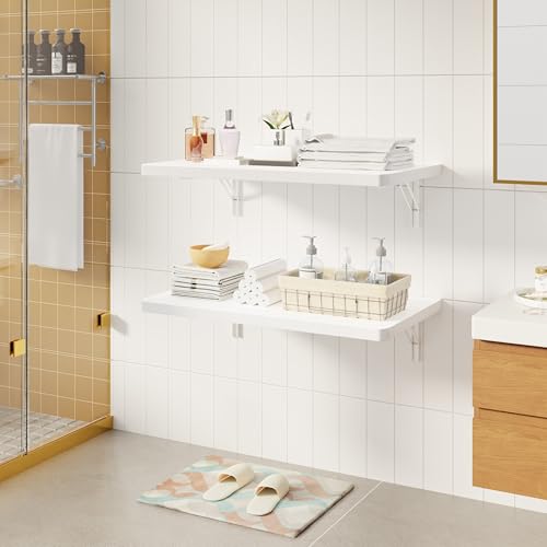 Dogsky Floating Wall Desk 24" x 14" - 100 lbs Heavy Duty Solid Pine - color: White, size: 24" x 14"
