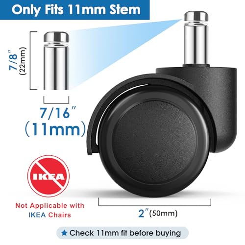 MaxGear 2" Office Chair Replacement Caster Wheels, 11mm Stem, Set of 5 - style: Black