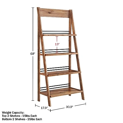 4-Tier Ladder Bookshelf - Freestanding Bookcase with X-Back Frame - Shelves for Living Room, Kitchen, Bedroom, and Office by Lavish Home (Walnut)