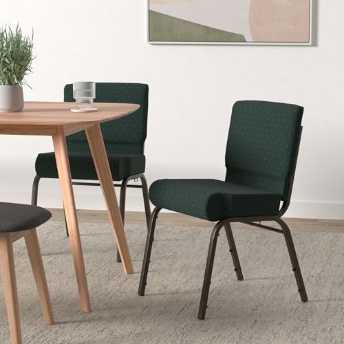 Flash Furniture 4 Pack HERCULES Series 21''W Stacking Church Chair in Hunter Green Dot Patterned Fabric - Gold Vein Frame - color: Hunter Green Dot Patterned Fabric/Gold Vein Frame, size: Set of 4