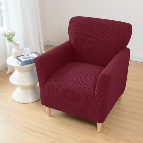 LiveGo Stretch Mid Century Modern Armchair Slipcover 1-Piece Jacquard Accent Chair Covers with Arms Soft Waterproof Chair Slipcovers for Living Room Furniture Protector Office (Wine Red a) - color: Wine Red a