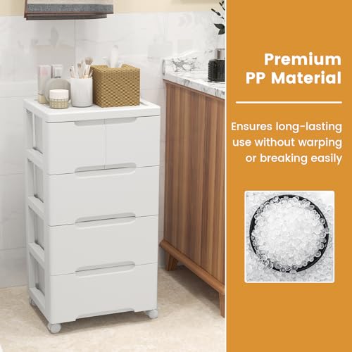 5-Drawer Plastic Rolling Storage Cart (16"x13"x31") | Mobile Storage Cabinet | Vertical Storage Tower Container Unit | 4 Universal Wheels | For Living Room, Home Office - size: 16”x13”x31” (5 Drawers)