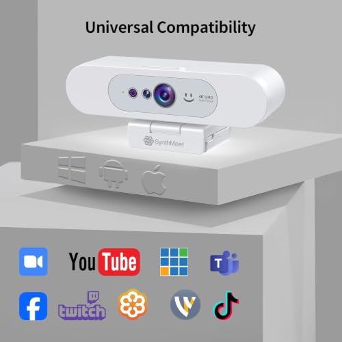 4K Webcam for PC, Compatible with Windows Hello, 8.3MP UHD 1/2.55” CMOS