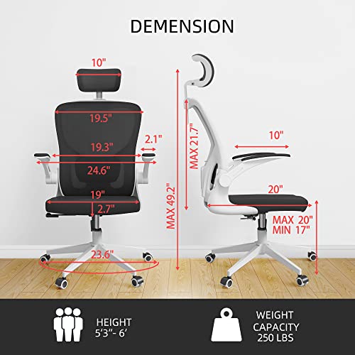 Monhey Ergonomic Office Chair, 90°-125° Tilt Back Home Desk Chair with 360° Swivel & Mute Wheels, High Back Mesh Computer Chair for Adults with Lumbar Support, 330 LBS Capacity (03White+Black) - color: 03white+black