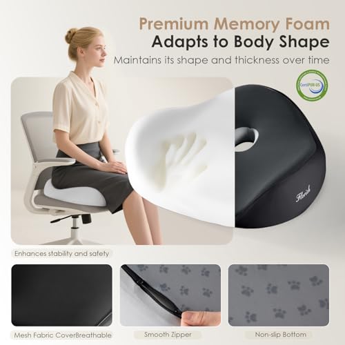 FLORICH Seat Cushion, Memory Foam Seat Cushion for Car Office Chair, Ergonomic Office Seat Chair Cushion for Sciatica Pain Relief, Larger Seat Cushion for for Long Sitting Office Workers - Black - color: Jet Black