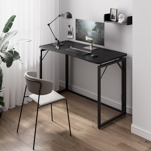 JOYMOOP 40" Black Folding Desk, No Assembly, Wooden Top, Middle Size - color: Black, size: 40" Width