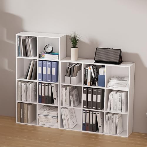 9-Cube Bookshelf, Tall Open Back Storage Shelves, Heavy Duty Wood Cubby Organizer for Small Spaces, Dorm Room Apartment Office, Unit for Book Toy Record Player Display (White, 9-Cube) - size: 9-Cube