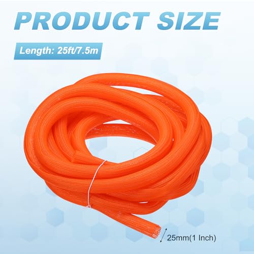 MECCANIXITY Split Sleeve Wire Loom Braided Sleeve 1" 25Ft Orange - color: Orange, size: 1" x 25Ft