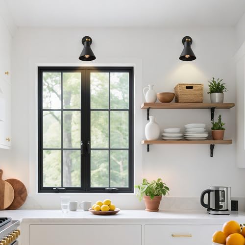 LALUZ Black Wall Sconce with Swing Arm, Adjustable Modern Farmhouse Wall Light with Gold Accent for Bedroom, Kitchen, Bathroom, Bedside Reading - size: 12" W Gold Accent