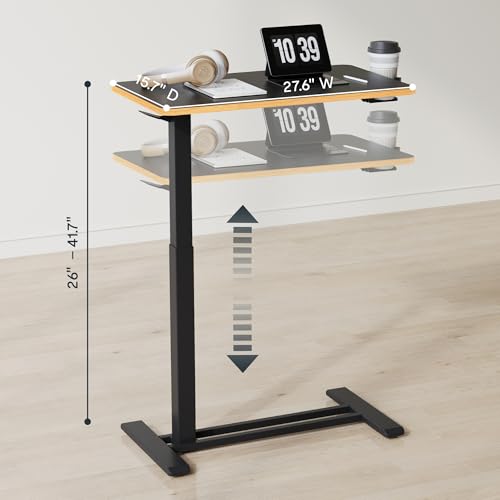 FLEXISPOT 28" Mobile Standing Desk Pneumatic Lift Computer Workstations | Computer workstation desk with hidden wheels,Laptop Rolling Cart for home office and small spaces.27.6"W x 15.7"D,Black Maple - color: Black+maple, size: 28x16