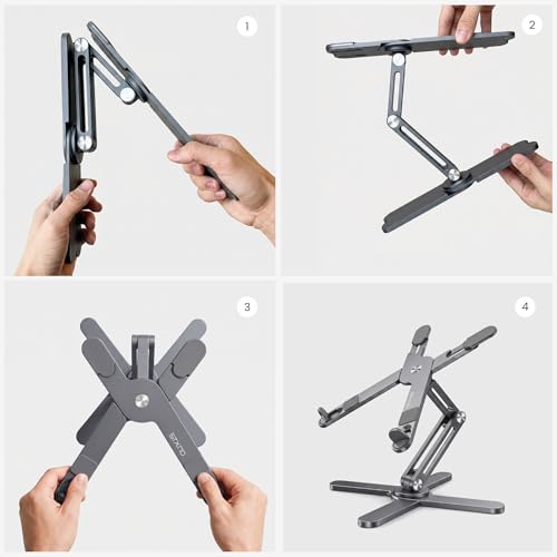 Model-X 2.0 Laptop Stand, Laptop Stand for Desk Adjustable Height | 360 Rotating Laptop Riser Aluminum Portable Foldable Computer Stand for MacBook Pro Air 10–17 in (Royal Gray) - color: Royal Gray