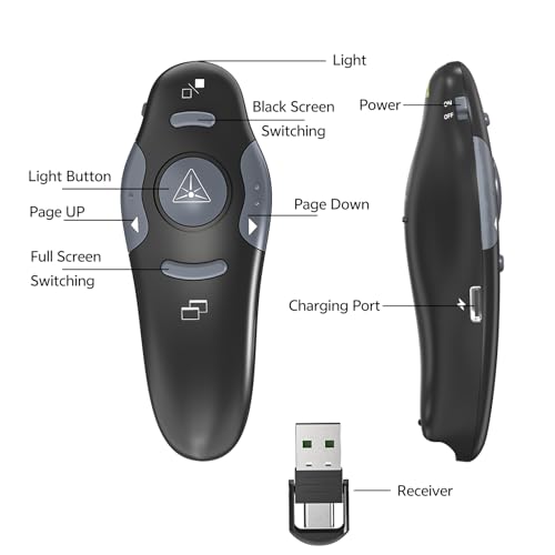 Wireless PowerPoint Presentation Clicker with Protective Storage Case - style: Red Laser