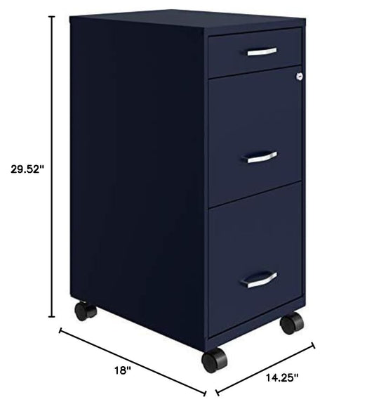 Pemberly Row 3 Drawers 29.52" Vertical Navy Metal Filing Cabinet Lockable Pre-Assembled Movable Letter Size for Home, Office - color: Navy