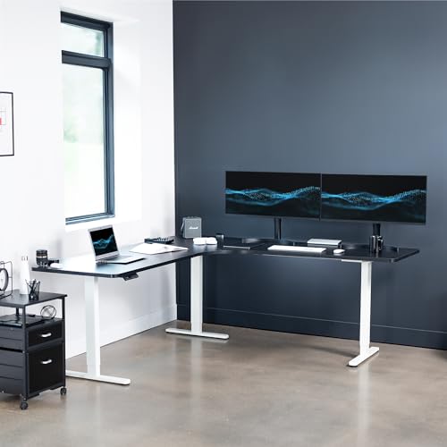 VIVO Black 83 x 83 in Corner Standing Desk, DESK-KIT-E3CW83B - color: Black Top / White Frame, size: 83" x 83"