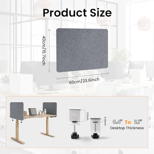 2-Pack Felt Desk Dividers, Clamp-On Panels, 16 x 24 Inch, Light Gray - color: Light Gray, size: 16×24 in (2pcs)