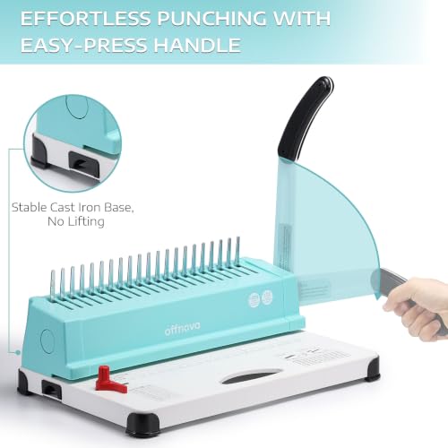 OFFNOVA Binding Machine, 21-Hole 450 Sheets Paper Comb Punch Binder Machine for Letter Size / A4 / A5 Paper, Easy to Punch Handle, Adjustable Margin, Mint with White Base - style: Single-arm White