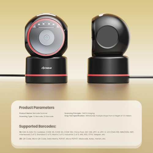 T27H Omnidirectional Auto-Sensing Desktop USB Barcode Scanner, Hands-Free Adjustable Angle 1D/2D QR Code Reader, Plug and Play Wired Scanner for POS, Library and Inventory