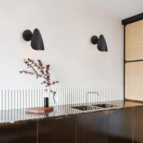 Pathson Modern Wall Sconce with Dimmer Switch, Brass Metal Wall Lamp Lighting, Adjustable Light Angle, E26 Bulb Base Reading Lighting for Wall Painting Bedroom Hallway Living Room Dining Room - color: Black Type-2