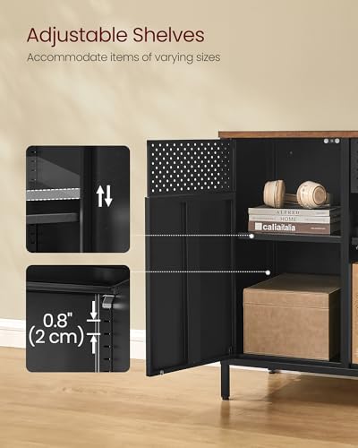 SONGMICS Storage Cabinet, Sideboard with Adjustable Shelves - color: Rustic Brown + Black, size: 43.3"W, style: 1 pack
