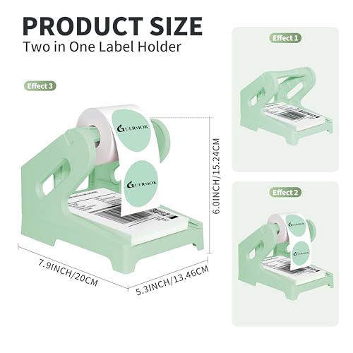 Guermok Thermal Shipping Label Holder for Rolls & Fan-Fold Fragile Stickers | Label Roll Stand for Shipping, Desktop Printer Holder-Home Office Accessory, Sticker Dispenser for Holographic Labels (Green) - color: Green
