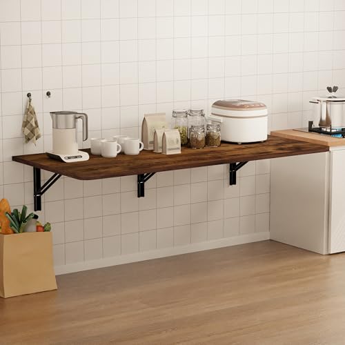 IAE Wall Mount Folding Desk,Floating Computer Desk for Small Spaces,Rustic | 55x22in engineered wood desktop with metal brackets, folds flat to save space in home office, apartment and laundry room - color: Rustic, size: 55"*22"