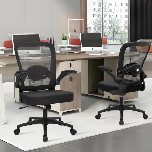 KLASIKA Desk Chairs with Wheels, Ergonomic Mesh Back Home Office Chair Adjustable Lumbar Support and Height Swivel Rolling Computer Task Chairs with Flip Up Armrests for Conference Meeting Room, Black - color: Black_villy, size: 1PK