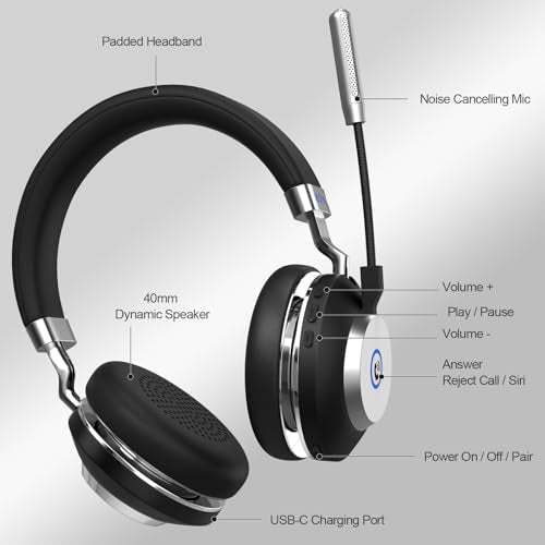 Wantek Wireless Bluetooth Headset with Microphone for Work,45Hrs Playtime with Mute Button,On-Ear Headset with Noise Cancelling Mic for PC,Laptop,Smartphone,Remote Work,Office,Home,Zoom,Skype - color: Dark Black