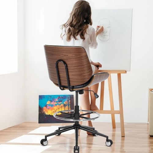 Drafting Office Chair Ergonomic Executive Computer Standing Desk Chair with Adjustable Height and Footrest Ring, Drafting Chair for Counter Height Desk and Drawing (Black) - color: Black