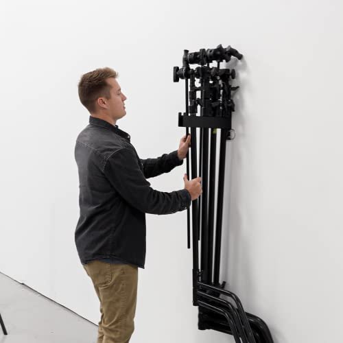 C Stand Wall Mount Bracket - Rack Wall Storage - Light Stand Bracket - Holds 5 C Stands - Heavy Duty Steel Production Hanger - Studio Organizer